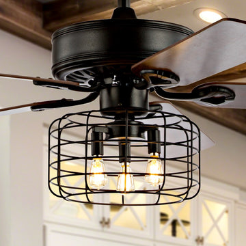 Asher 52" Industrial Metal/Wood LED Ceiling Fan With Remote - JONATHAN Y